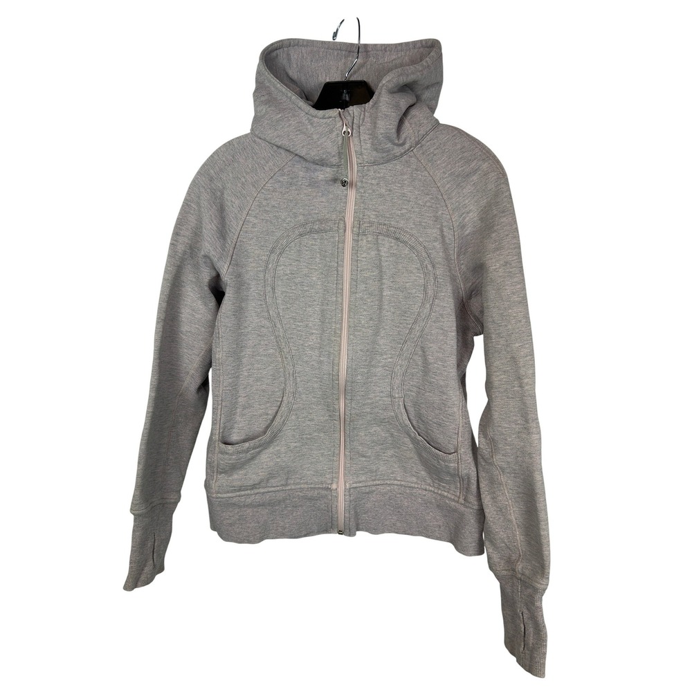 Lululemon Scuba Full Zip Hoodie Heathered Grey Pink Marl Thumbholes Size 8
